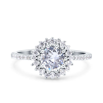 Halo Art Deco Wedding Bridal Ring Round Simulated Cubic Zirconia 925 Sterling Silver